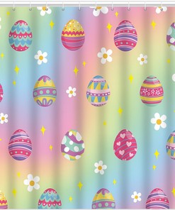 Easter Eggs Pastel Shower Curtain, Colorful Spring Fabric For Bathtub Bathroom