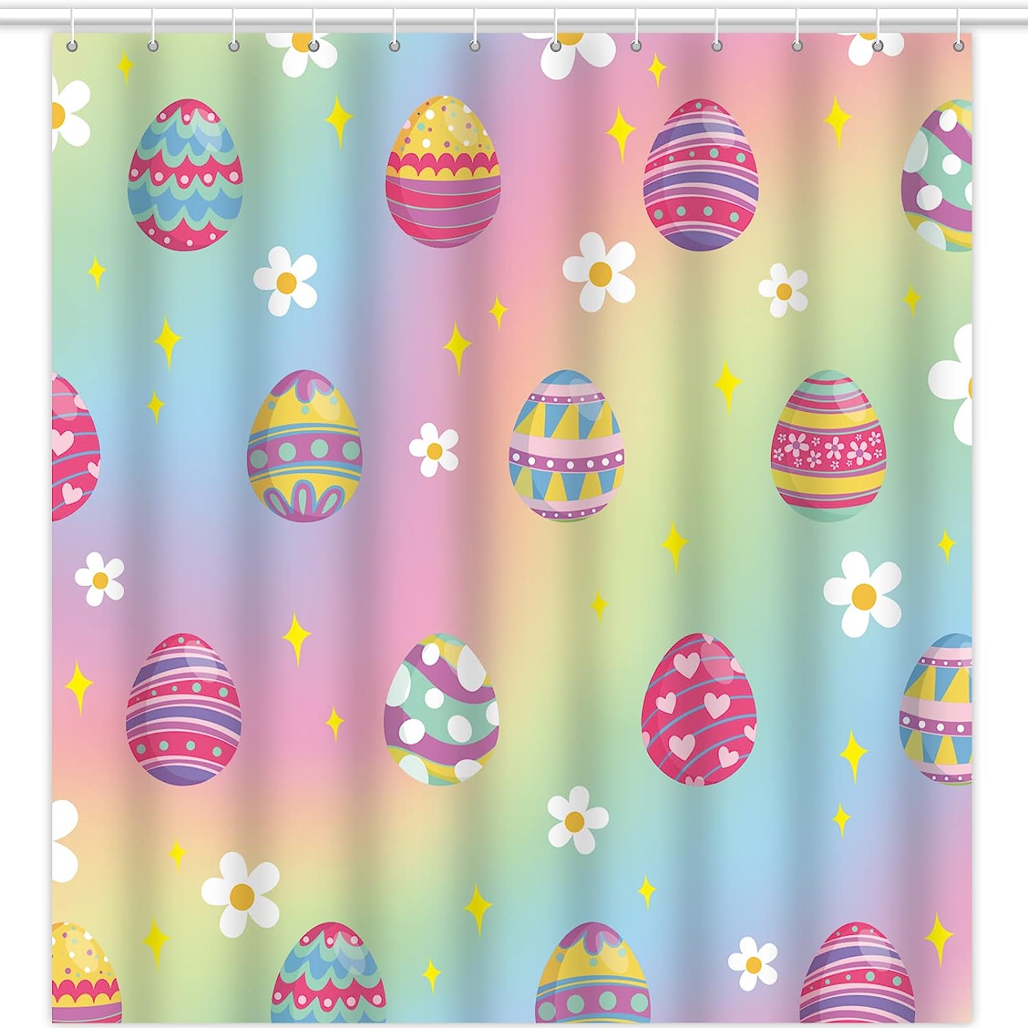 Easter Eggs Pastel Shower Curtain, Colorful Spring Fabric For Bathtub Bathroom