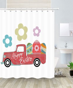 Easter Eggs Pink Truck Shower Curtain with Modern Bathroom Decor 