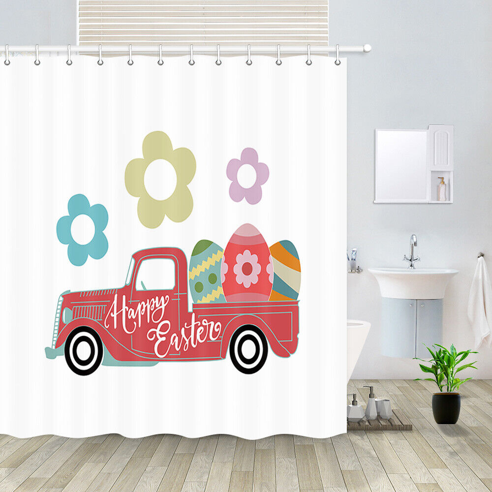 Easter Eggs Pink Truck Shower Curtain with Modern Bathroom Decor
