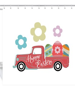 Easter Eggs Pink Truck Shower Curtain with Modern Bathroom Decor