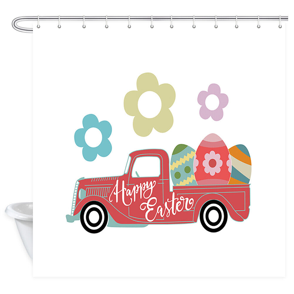 Easter Eggs Pink Truck Shower Curtain with Modern Bathroom Decor