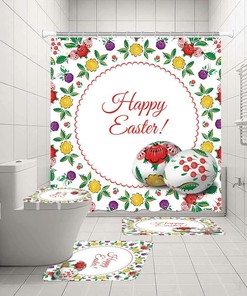 Easter Eggs Rabbit 3D Flowers Shower Curtain For A Festive Bathroom