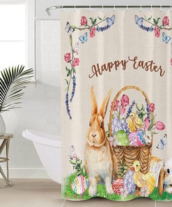 Easter Eggs Rabbit Flowers Retro Texture Shower Curtain for Farmhouse Bathroom Decor