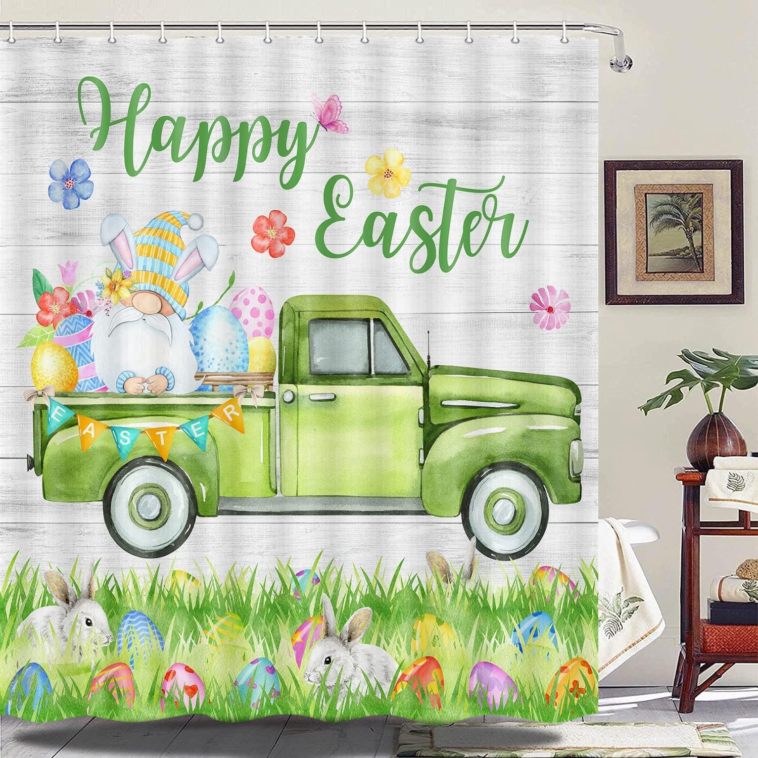 Easter Eggs With Flowers And Gnomes Shower Curtain With Happy Easter Shower Curtain And Luxury Shower Curtains