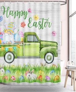 Easter Eggs With Flowers And Gnomes Shower Curtain With Happy Easter Shower Curtain And Luxury Shower Curtains