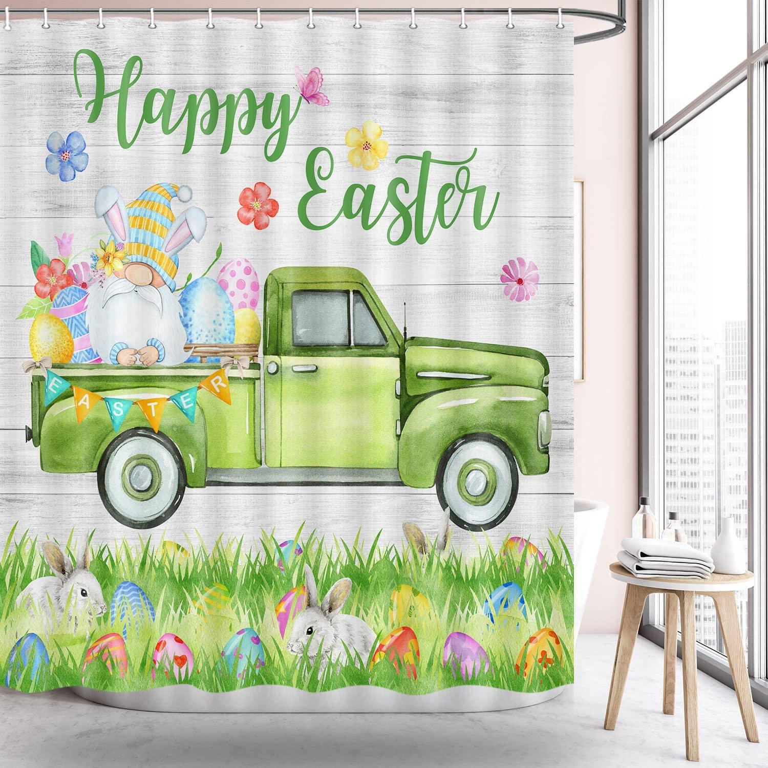 Easter Eggs With Flowers And Gnomes Shower Curtain With Happy Easter Shower Curtain And Luxury Shower Curtains