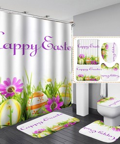 Easter Eggs and Daisy Flowers Waterproof Shower Curtain