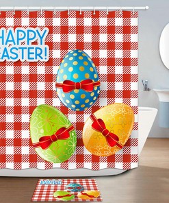 Easter Eggs and Red Squares Pattern Shower Curtain for Bathroom Decor