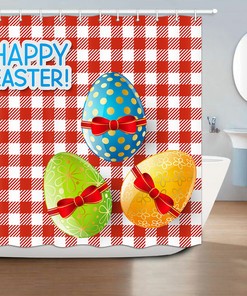 Easter Eggs and Red Squares Pattern Shower Curtain for Bathroom Decor