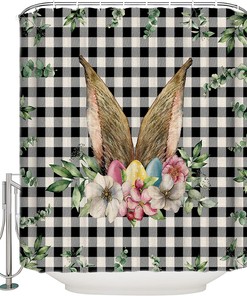 Easter Eucalyptus Rabbit Ear Eggs Shower Curtain - Spring Waterproof Bath Curtain For Boho Bathroom Decor