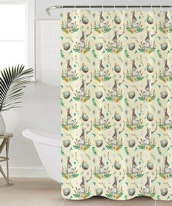 Easter Farmhouse Rabbit Eggs Floral Pattern Shower Curtain for Bathroom Decor