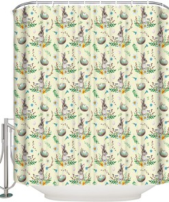 Easter Farmhouse Rabbit Eggs Floral Pattern Shower Curtain for Bathroom Decor