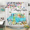 Easter Gnome Bunny Elf Shower Curtain Set for Bathroom, Spring Holiday Fabric with Teal Truck Car Restroom Decor
