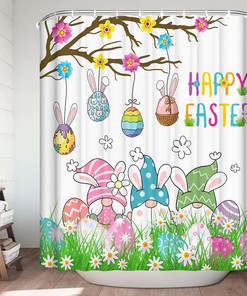 Easter Gnome Shower Curtain - Cute and Festive Easter Bathroom Decor - Waterproof Fabric Curtain