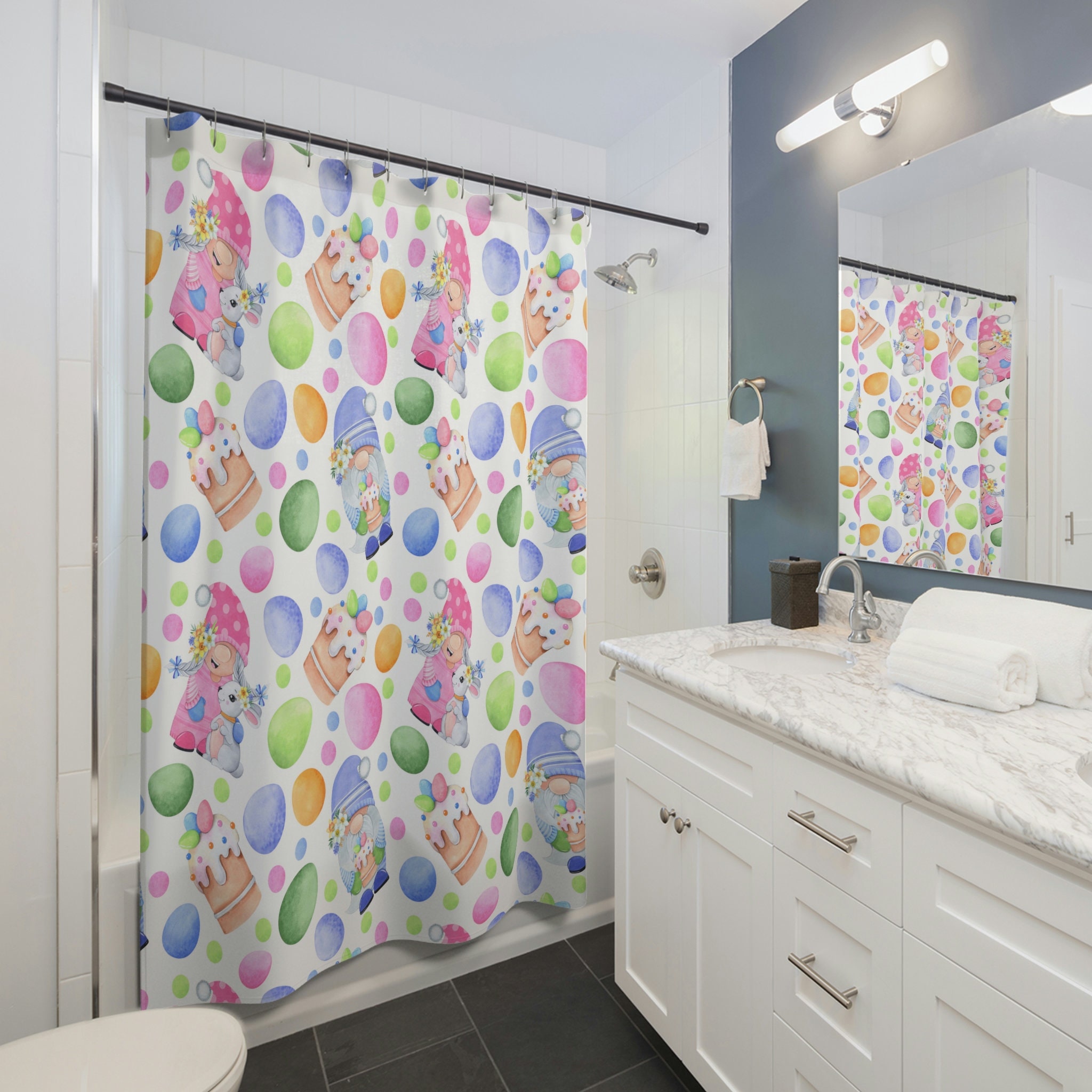 Easter Gnomes And Pastel Eggs Shower Curtain For Bathroom Decor
