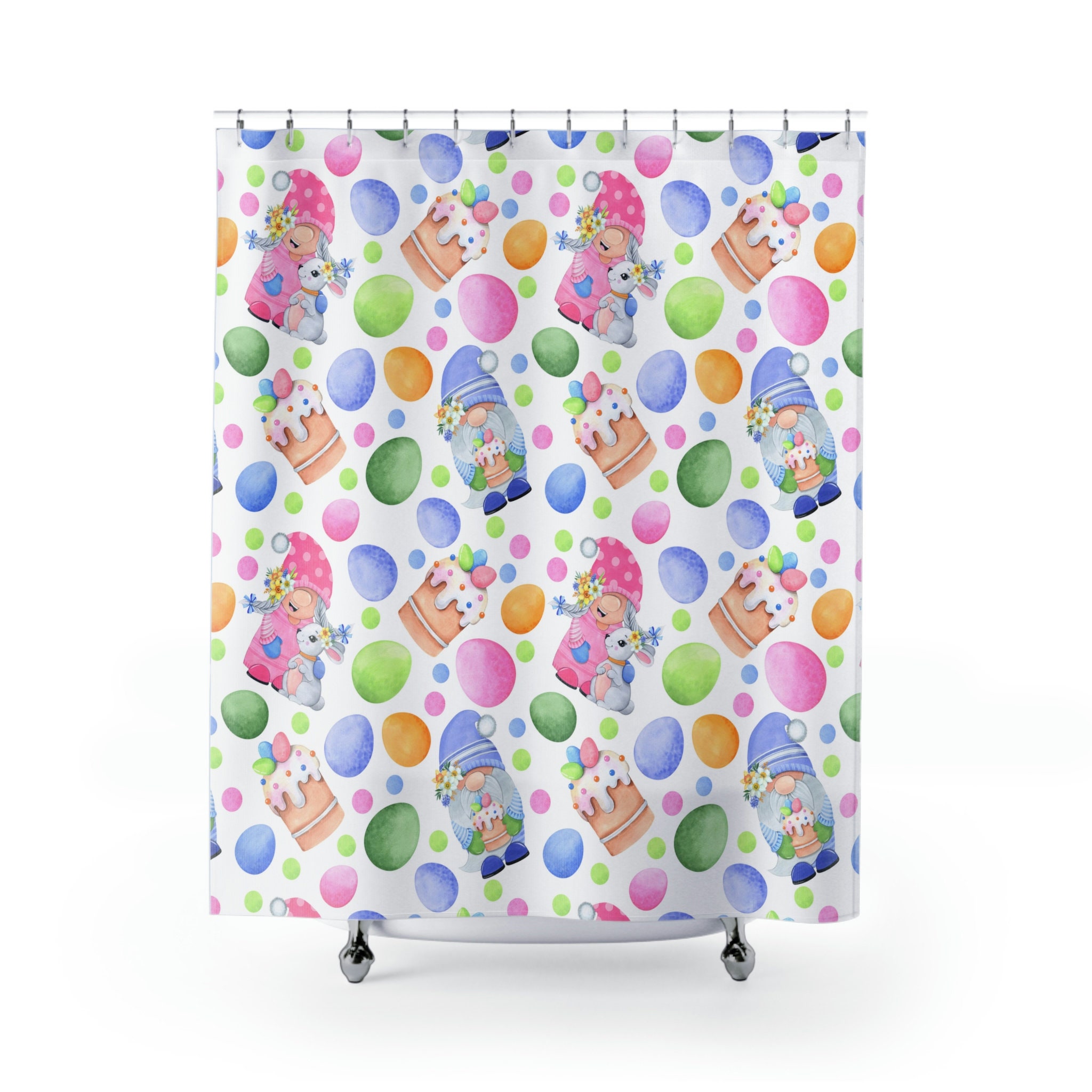 Easter Gnomes And Pastel Eggs Shower Curtain For Bathroom Decor