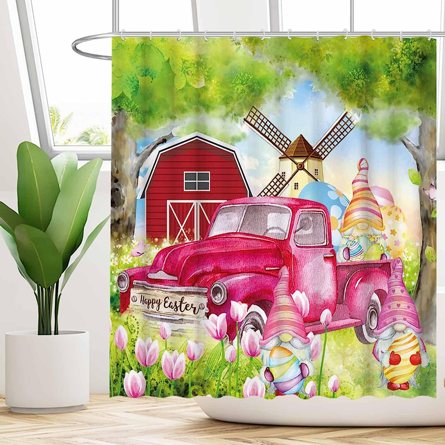 Easter Gnomes Print Shower Curtain For A Fun And Festive Bathroom