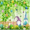 Easter Gnomes Shower Curtain with Spring Green Leaves and Eggs for a Whimsical Look