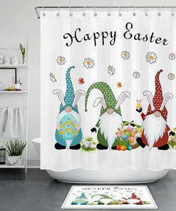Easter Gnomes With Bunny Eggs And Daisy Flower Shower Curtain For Bathroom