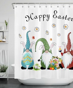 Easter Gnomes With Bunny Eggs And Daisy Flower Shower Curtain For Bathroom