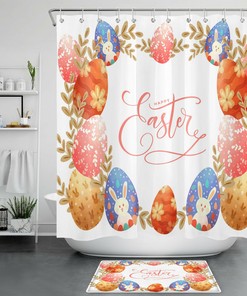 Easter Leaves With Colorful Eggs Shower Curtain For Bathroom Accessories