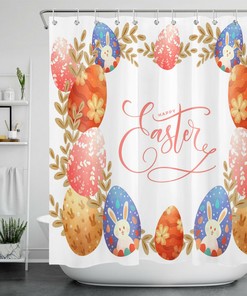 Easter Leaves With Colorful Eggs Shower Curtain For Bathroom Accessories