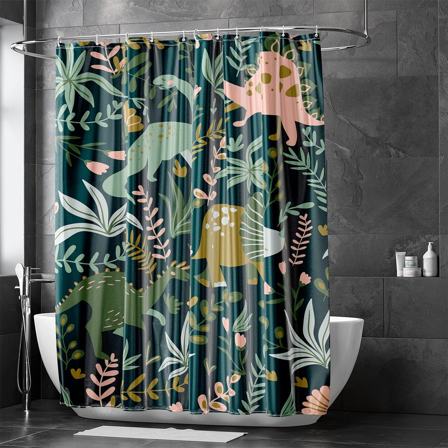 Easter Owls Festival Shower Curtain, Funny Owl with Bunny Rabbit's Ear Colorful Easter Eggs Print Shower Curtain