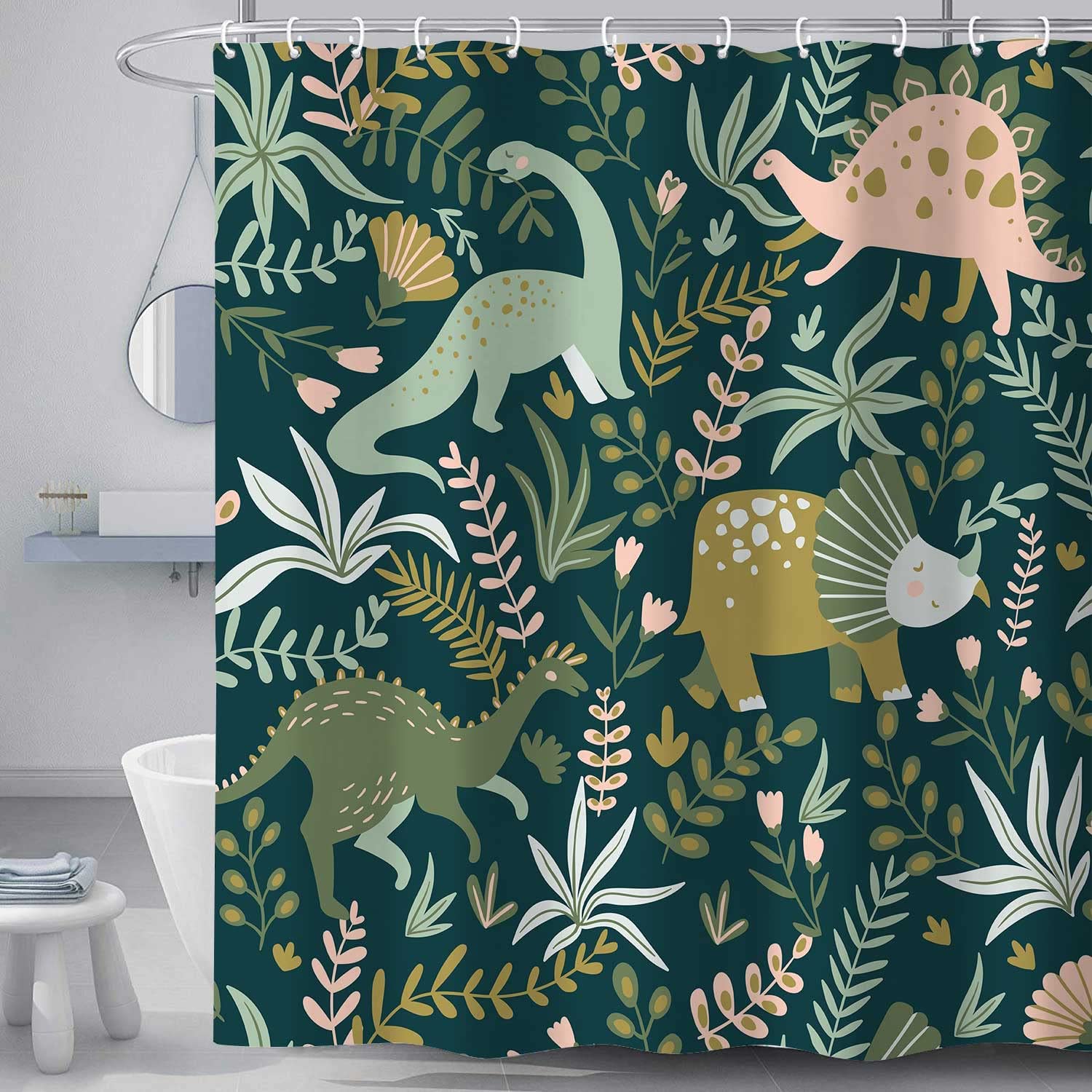 Easter Owls Festival Shower Curtain, Funny Owl with Bunny Rabbit's Ear Colorful Easter Eggs Print Shower Curtain