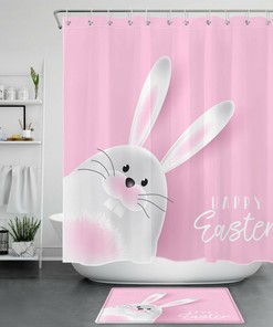 Easter Pink Bunny Shower Curtain - Cute Bunny Bathroom Decor
