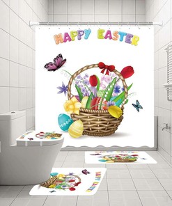 Easter Rabbit 3D Flower Basket Shower Curtain For A Spring-Themed Bathroom
