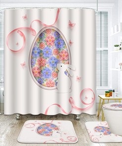 Easter Rabbit And Easter Eggs With Flowers Pink Shower Curtain And Elegant Shower Curtain Designs