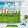 Easter Rabbit And Wood Fence With Flower And Eggs Shower Curtain For Bathroom Decor
