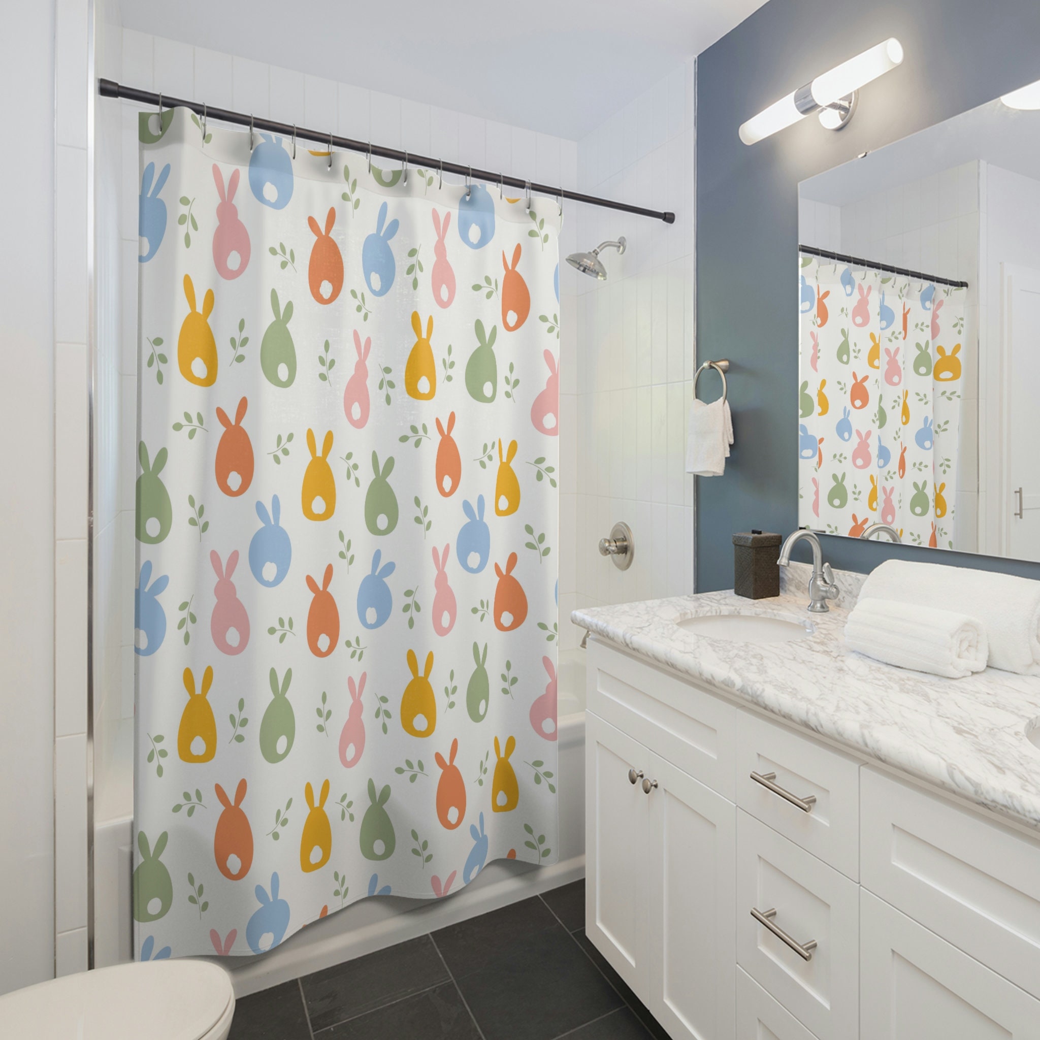 Easter Rabbit Shower Curtain With Matching Accessories