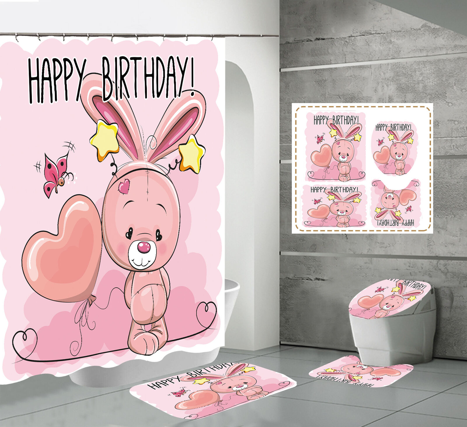 Easter Rabbit Toy Waterproof Shower Curtain For Bathroom Decor