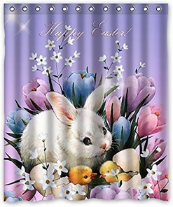 Easter Rabbit Waterproof Bathroom Shower Curtain - Decorative Fabric Curtain With Festive Design