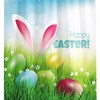 Easter Rabbit and Eggs Print Shower Curtain with Vibrant Colors and Green Grass Waterproof Panels