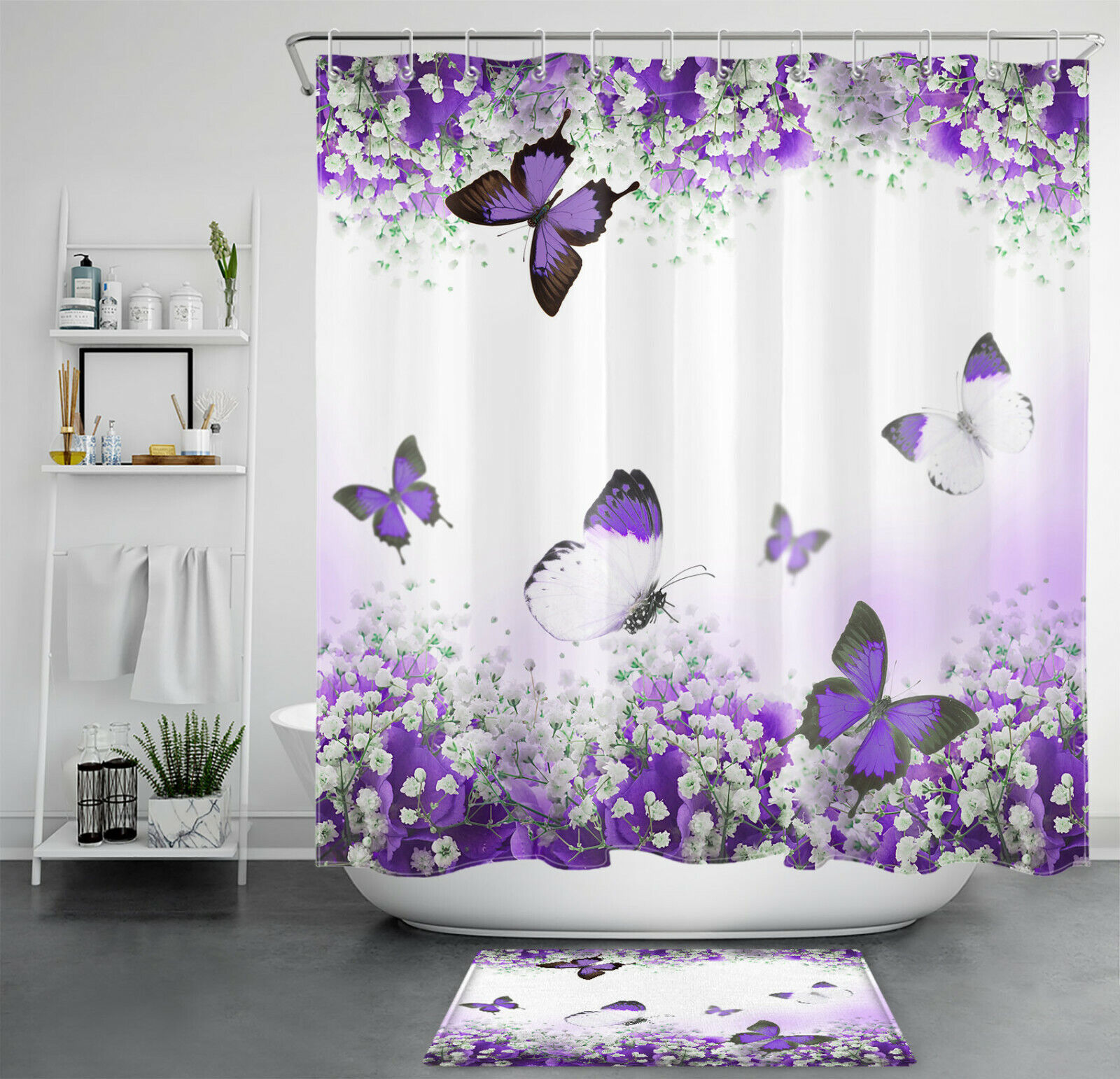 Easter Scenery Cartoon Bunny Egg Fabric Shower Curtain for Spring