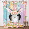 Easter Shower Curtain Farmhouse Wooden Rabbit Pink Floral Holiday Spring Bathroom Set