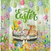 Easter Shower Curtain - Spring Bunny with Colorful Floral Flower Eggs, Watercolor Chick and Butterfly Design