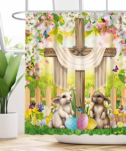 Easter Shower Curtain With A Religious Theme For A Meaningful Bathroom Decor