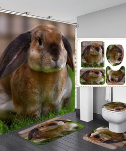 Easter Shower Curtain With Flowering Shrubs And Rabbit For Bathtub