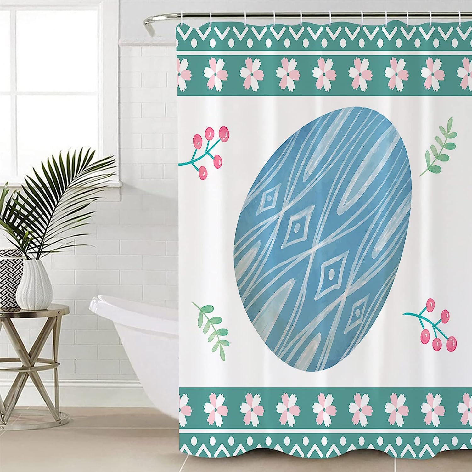 Easter Spring Colorful Eggs Floral Shower Curtain - Festive Bathroom Decor