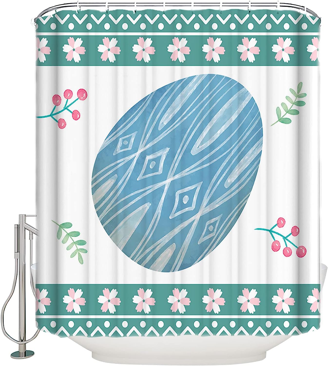 Easter Spring Colorful Eggs Floral Shower Curtain - Festive Bathroom Decor