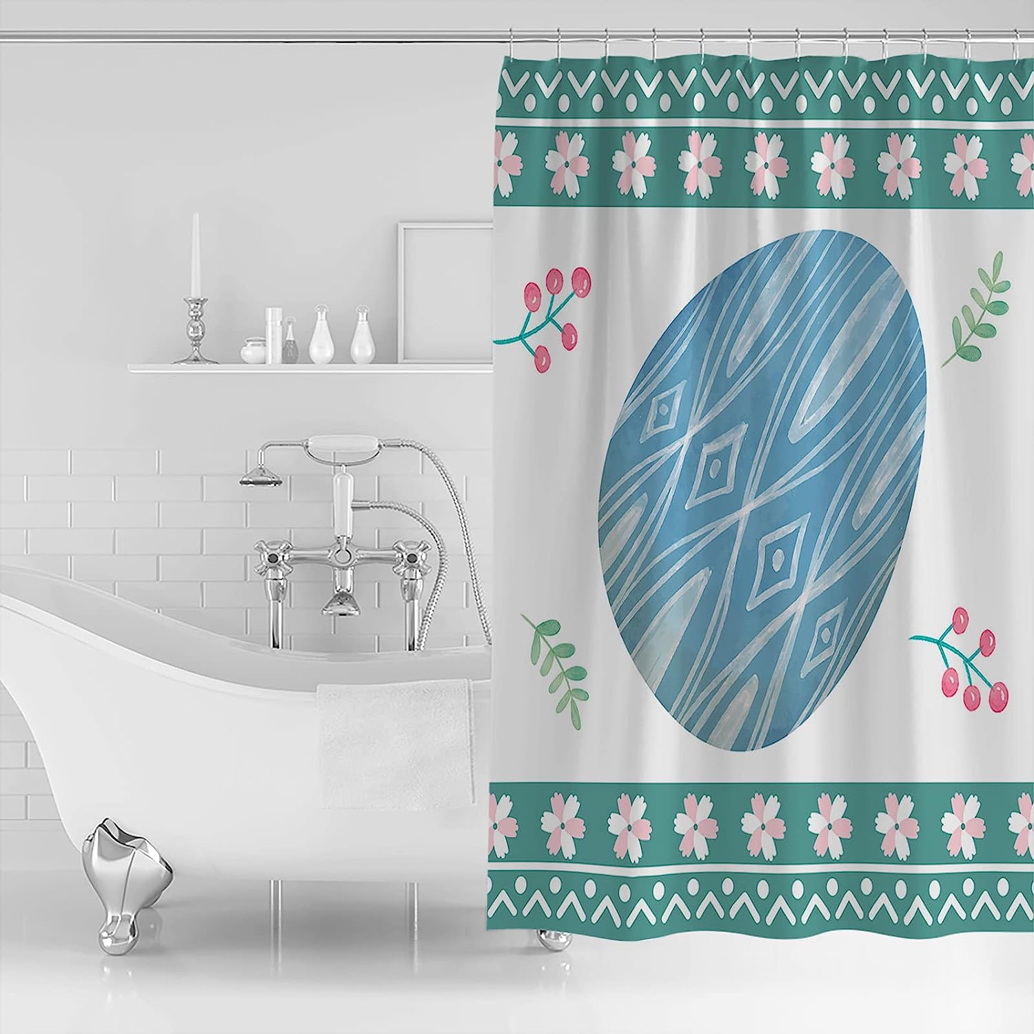 Easter Spring Colorful Eggs Floral Shower Curtain - Festive Bathroom Decor