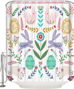 Easter Watercolor Botanical Bunny And Eggs Shower Curtain For Bathroom Decor