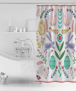 Easter Watercolor Botanical Bunny And Eggs Shower Curtain For Bathroom Decor