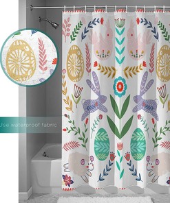 Easter Watercolor Botanical Bunny And Eggs Shower Curtain For Bathroom Decor