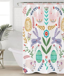 Easter Watercolor Botanical Bunny And Eggs Shower Curtain For Bathroom Decor
