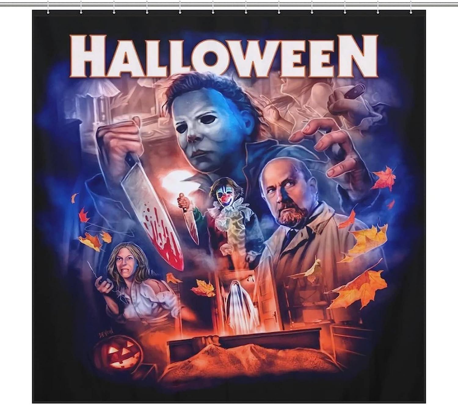 Eccentric Halloween Michael Myers Heat Transfer Pattern Bathroom Shower And Bathtub Set For Your Bathroom